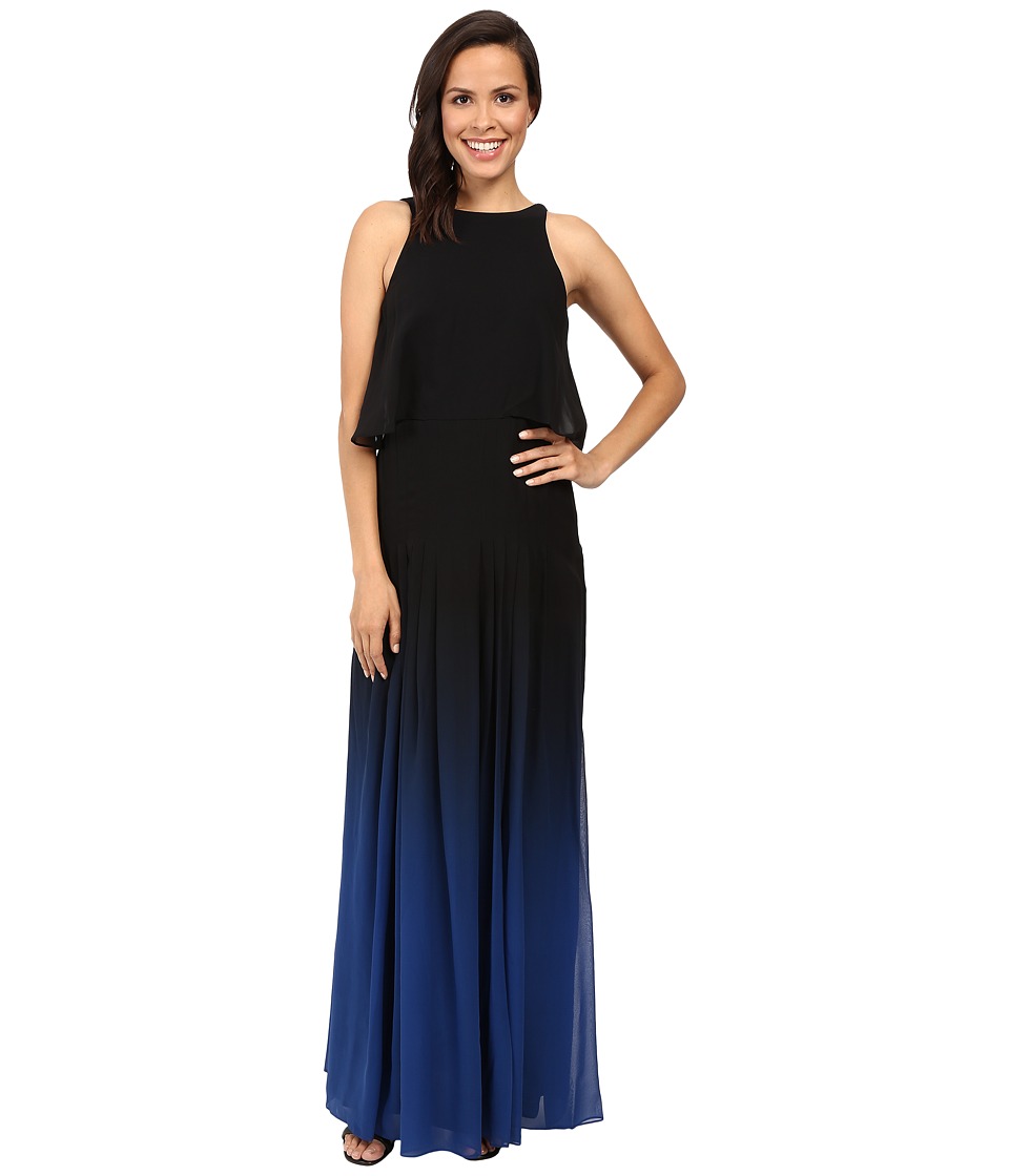 Halston Heritage Ombre Gown with Back Cut Out (Black Ultramarine) Women