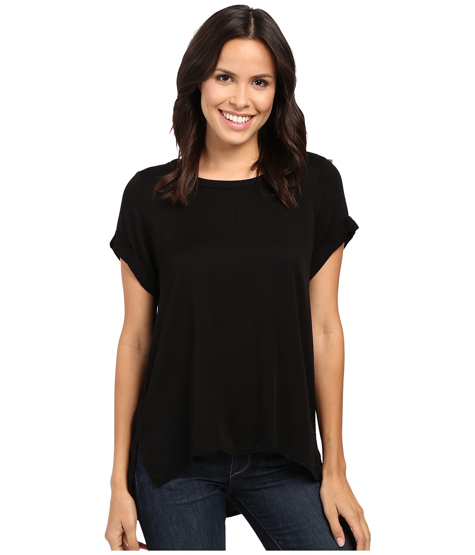 Michael Stars Romy Rayon Roll Sleeve Crew Neck Tee (Black) Women