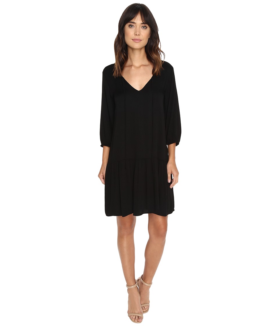 Michael Stars Romy Rayon 3/4 Sleeve Drop Waist Dress (Black) Women