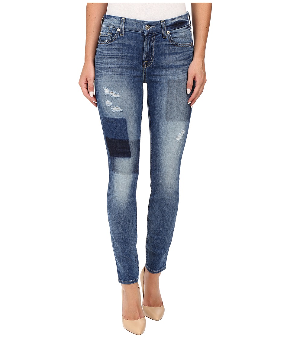 7 For All Mankind Ankle Skinny w/ Clean Patches in Light Patched Denim (Light Patched Denim) Women