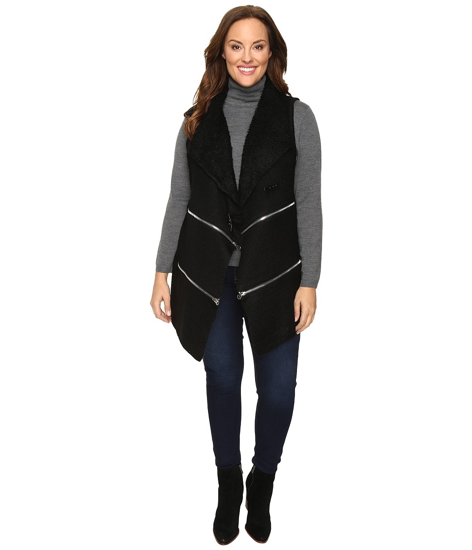 Christin Michaels Plus Size Lilian Sweater Vest with Double Zippers (Black) Women