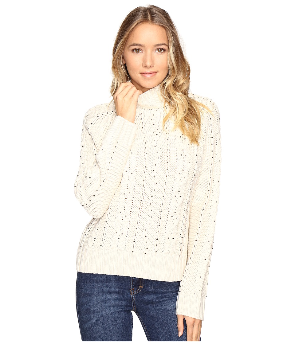 Brigitte Bailey Adara Cable Knit Sweater with Bead Detail (White Beach) Women
