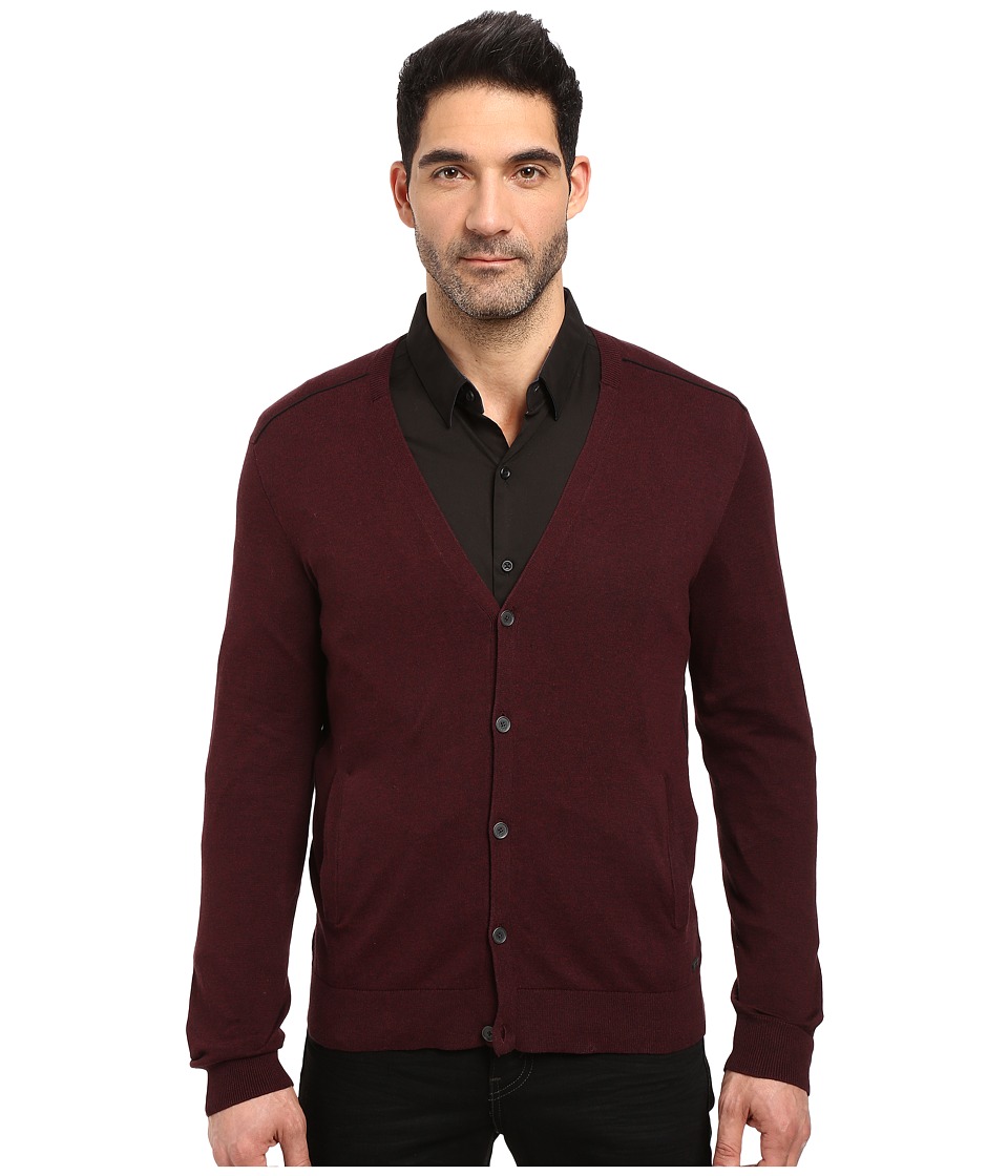 John Varvatos Star U.S.A. Long Sleeve Cardigan Sweater w/ Contrast Piping Y1327S3B (Port) Men