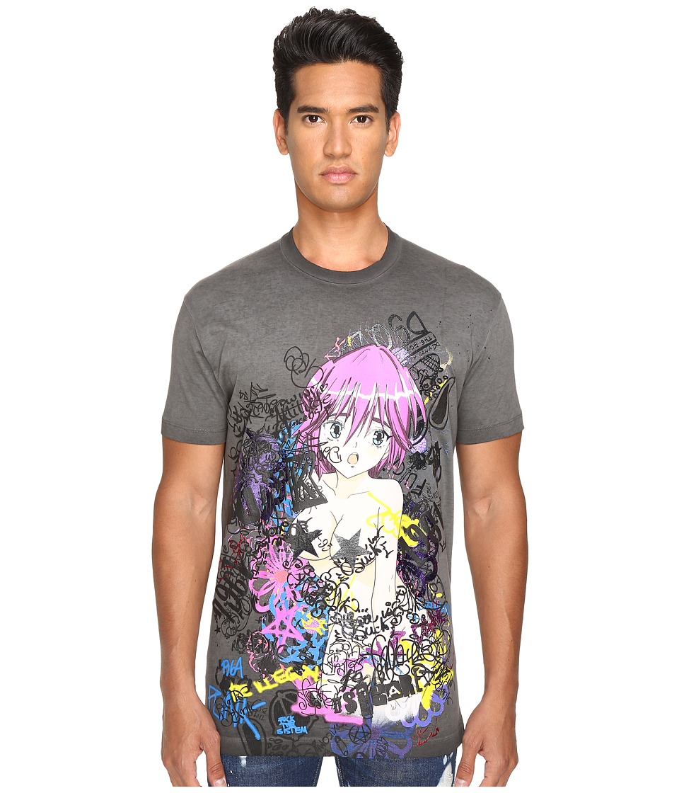 DSQUARED2 Long Cool Fit Punk Manga Gang T-Shirt (Dark Grey) Men