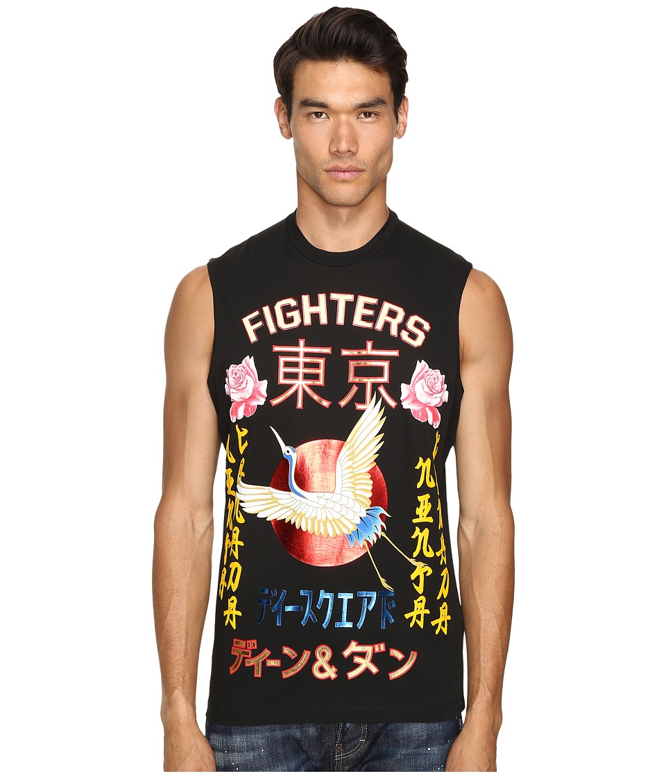 DSQUARED2 Long Cool Fit Punk Manga Gang Muscle Tee (Black) Men