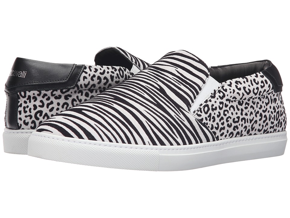 Just Cavalli Flock Zebra and Jaguar Leather Sneakers (White) Men