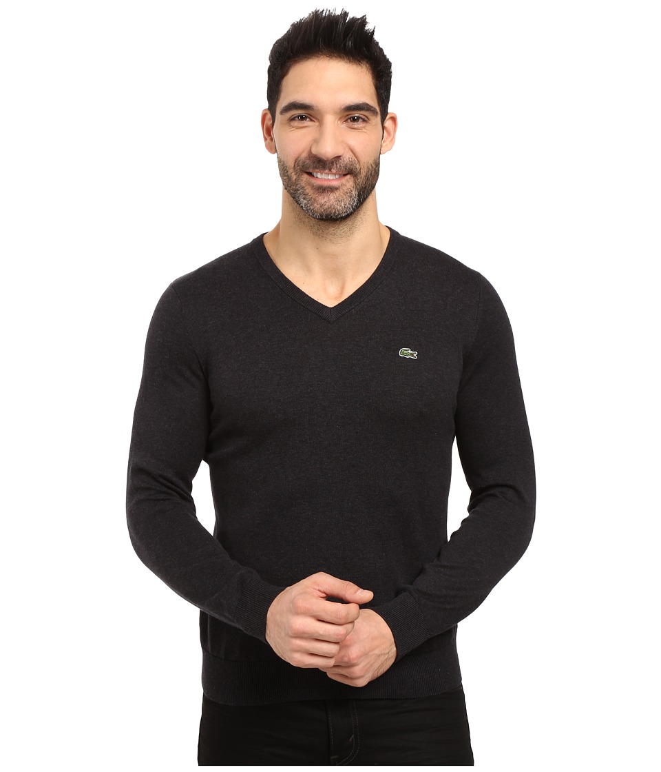 Lacoste Segment 1 Cotton Jersey V-Neck Sweater (Panther Black) Men