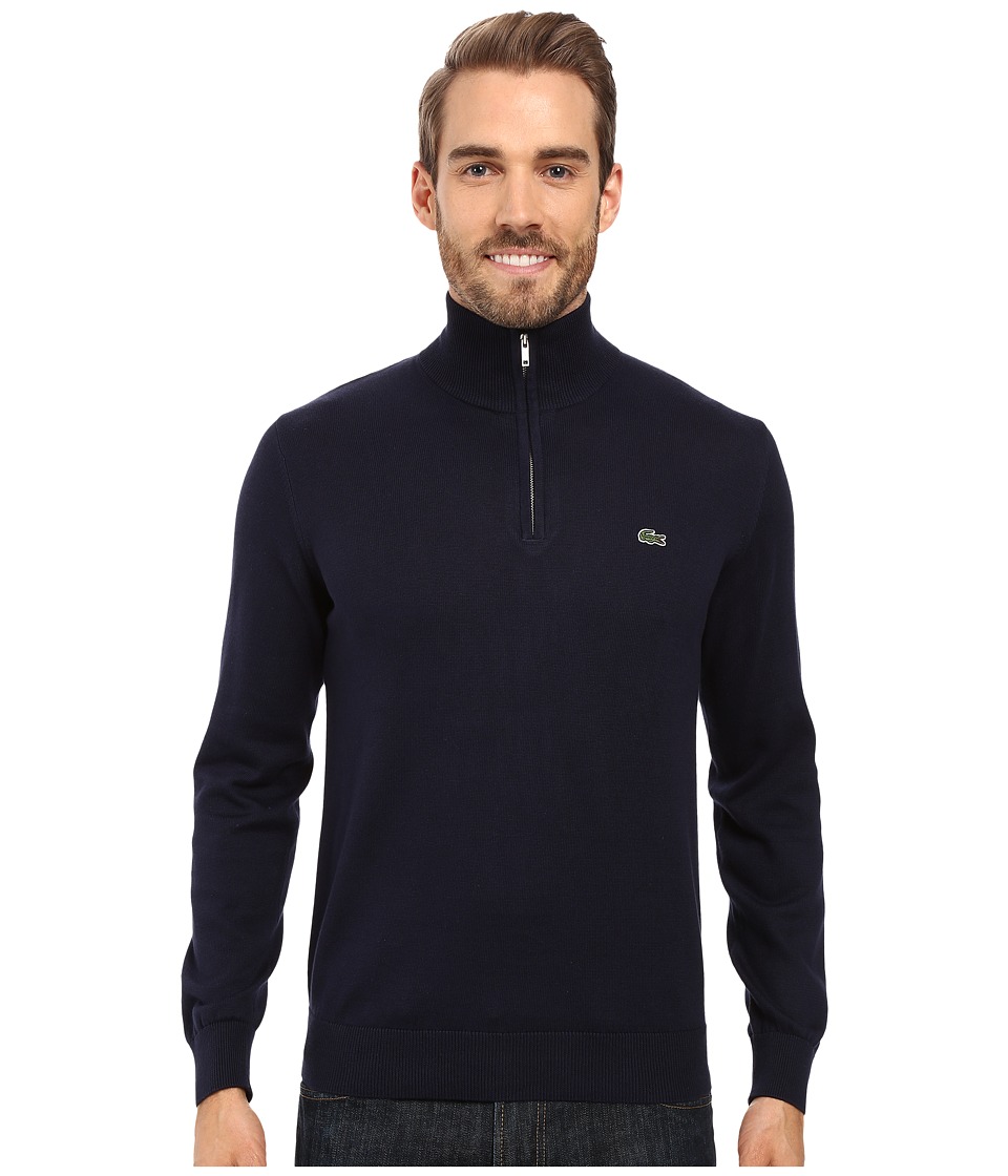 Lacoste Segment 1 1/4 Zip Jersey Sweater (Navy Blue) Men