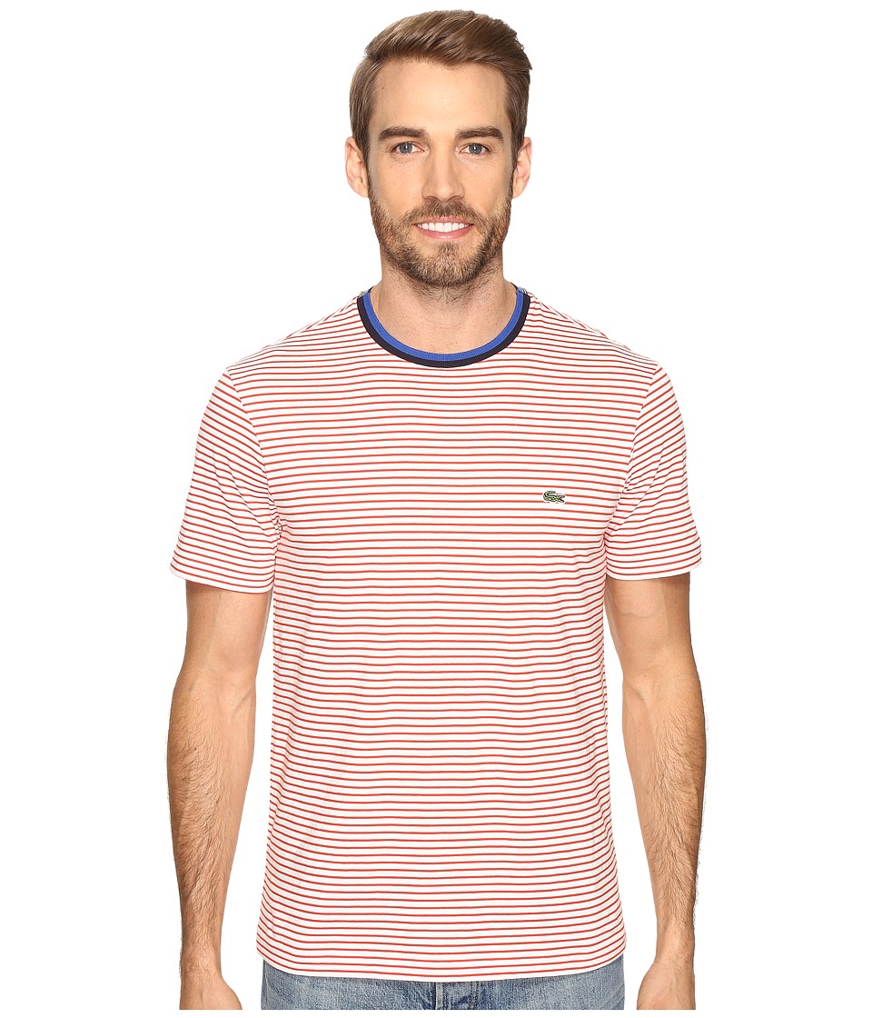 Lacoste Short Sleeve Resort Stripe Tee (Flour/Redcurrant Bush) Men