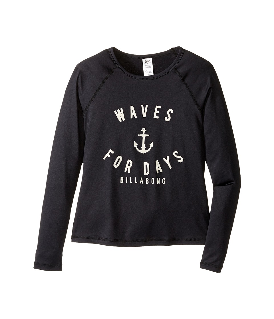 Billabong Kids Sol Searcher Long Sleeve Rashguard (Little Kids/Big Kids) (Black Sands) Girl