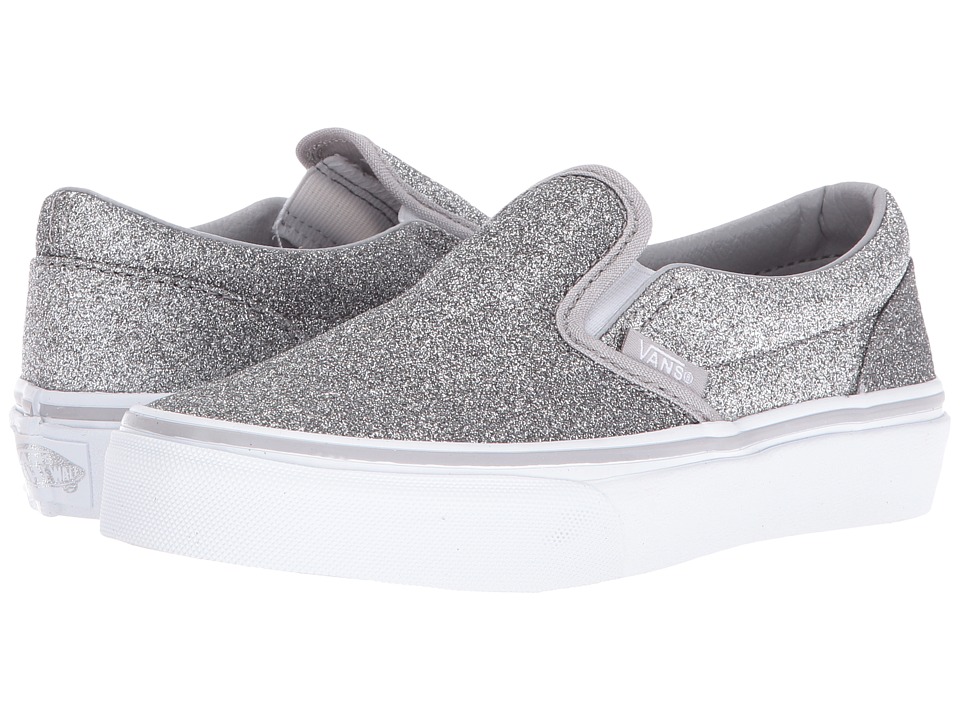 Vans Kids Classic Slip-On (Little Kid/Big Kid) ((Shimmer) Silver 2) Girls Shoes