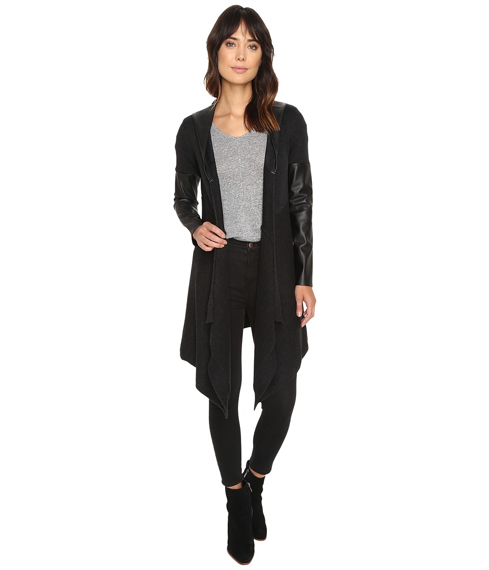 Blank NYC Hooded Vegan Leather and Wool Sweater in Party Monster (Charcoal Grey) Women