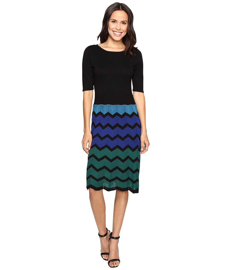 Christin Michaels Juleen Chevron Sweater Dress (Black/Blue) Women