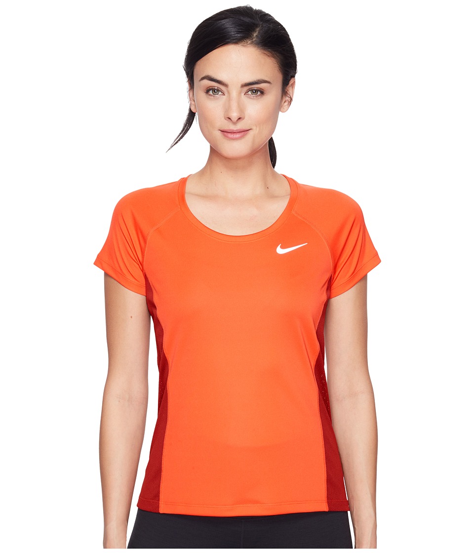 Nike - Dry Miler Short Sleeve Running Top (Max Orange/Dark Cayenne) Women