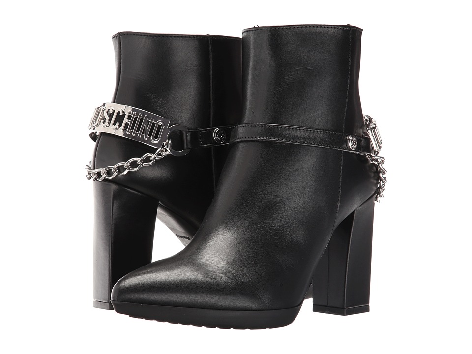 LOVE Moschino Ankle Boot with Heel Chain Logo (Black) Women