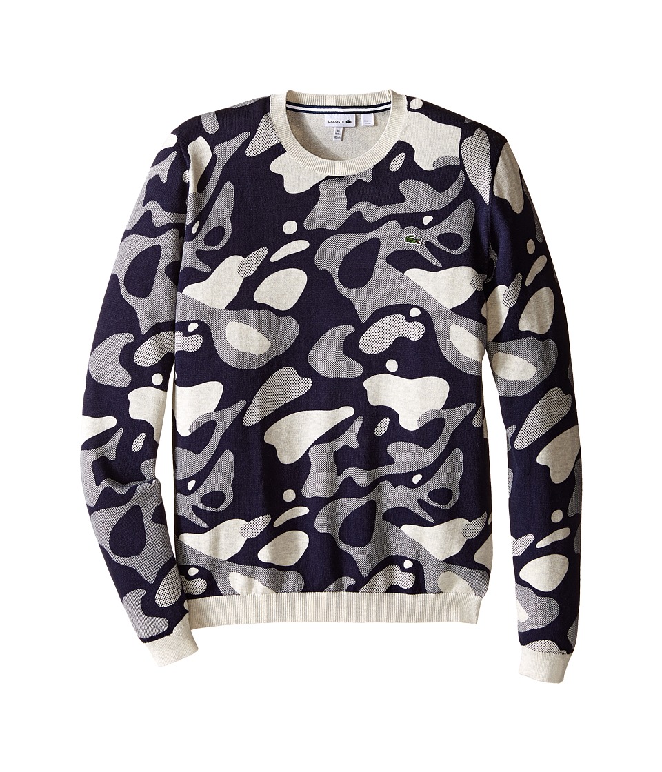 Lacoste Kids Camo Crew Neck Sweater (Toddler/Little Kids/Big Kids) (Dust Chine/Eclipse Blue) Boy