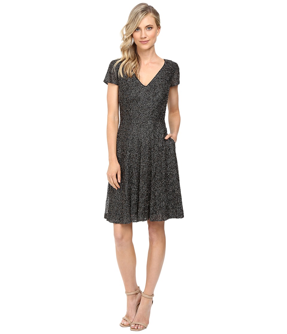 Badgley Mischka All Over Beaded Fit and Flare with Pockets (Smoke) Women
