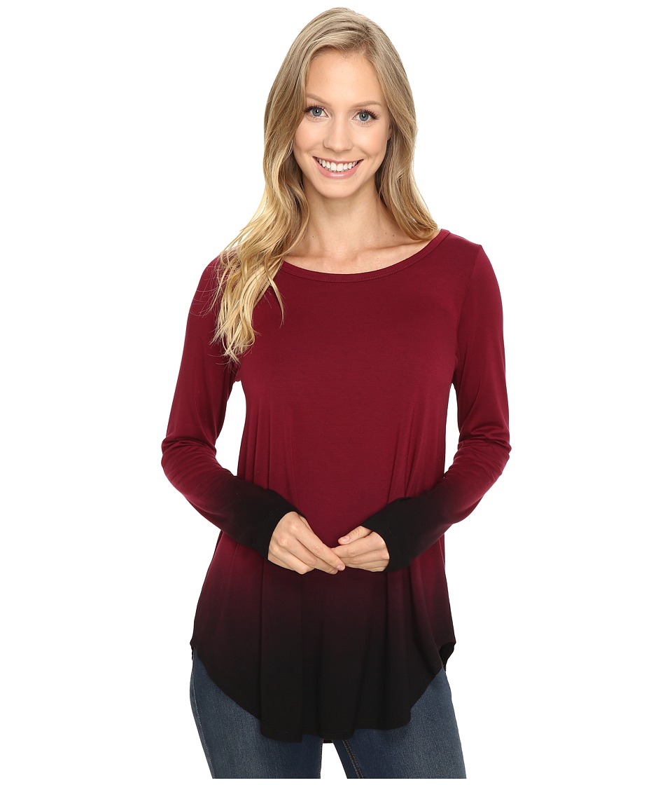 Karen Kane Long Sleeve Ombre Dye Tee (Wine) Women