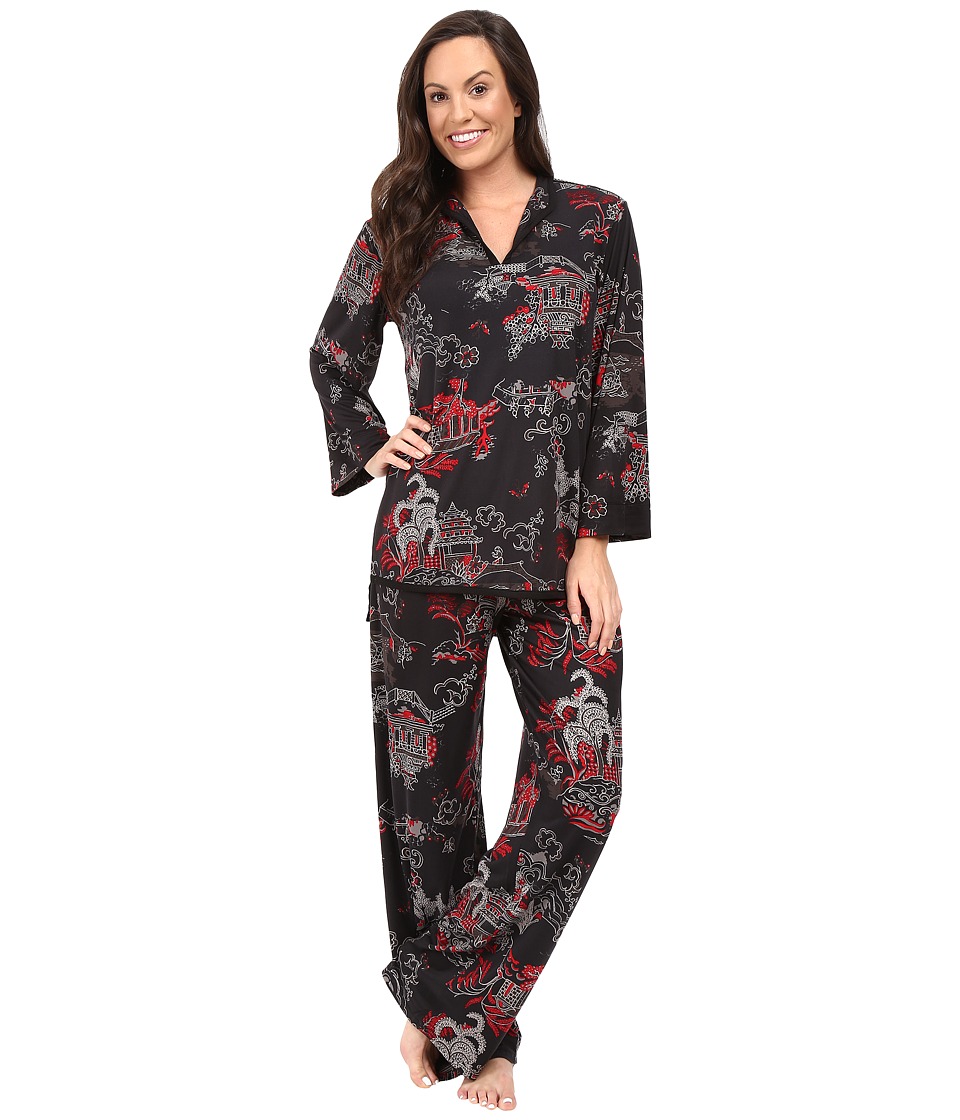 N by Natori - Pagoda Knit PJ Set (Black/Pomegranate) Women