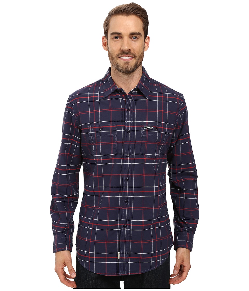 U.S. POLO ASSN. Long Sleeve Plaid Oxford Cloth Straight Point Collar Sport Shirt (Mood Indigo) Men