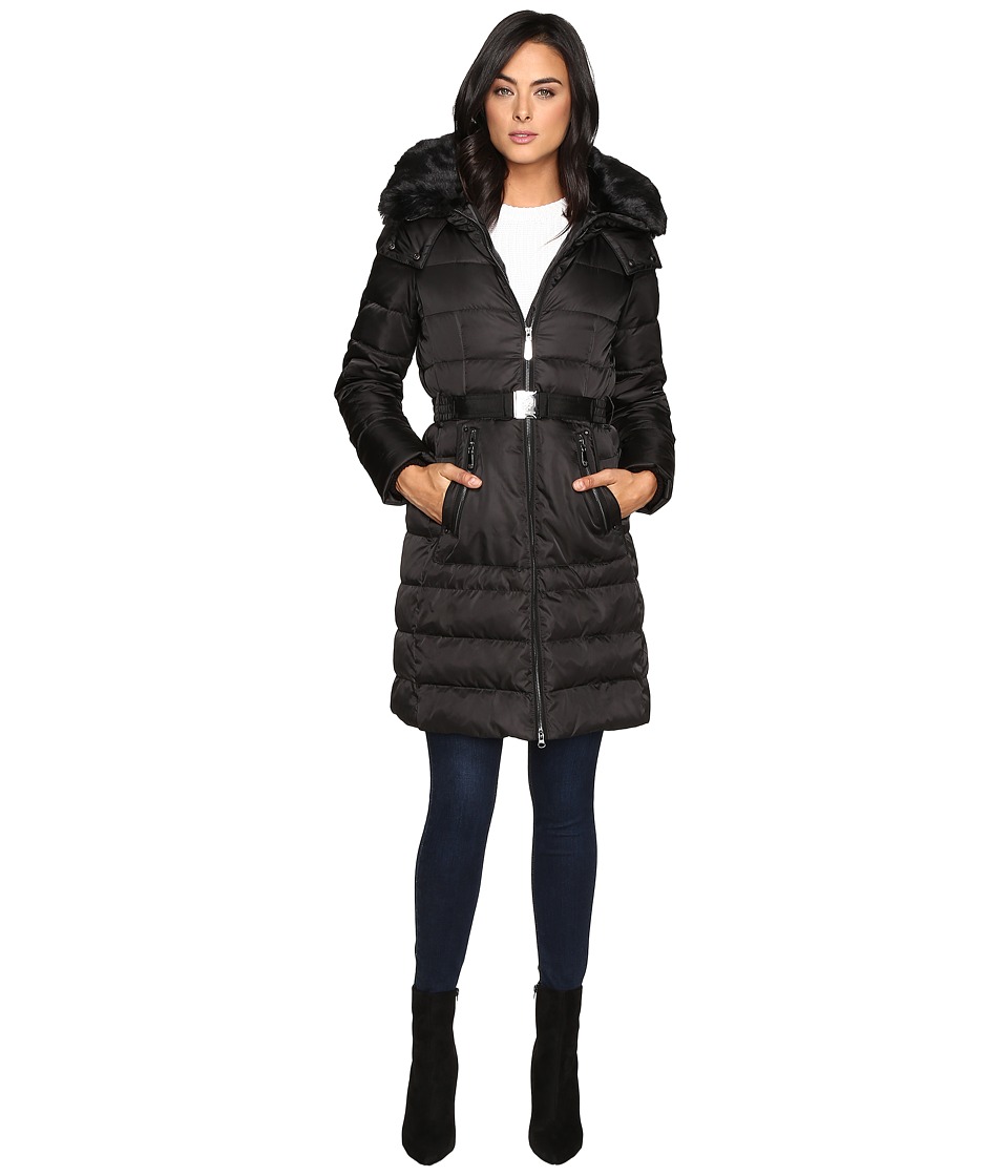 Vince Camuto Belted Down w/ Removable Hood and Faux Fur Collar J8691 (Black) Women