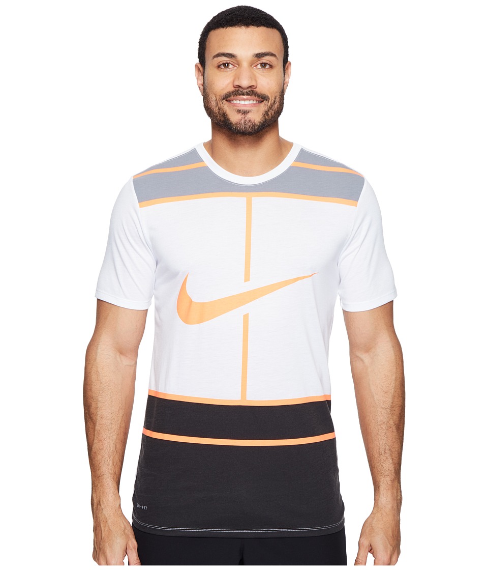 Nike Court Dry Tennis T-Shirt (White/Bright Mango) Men