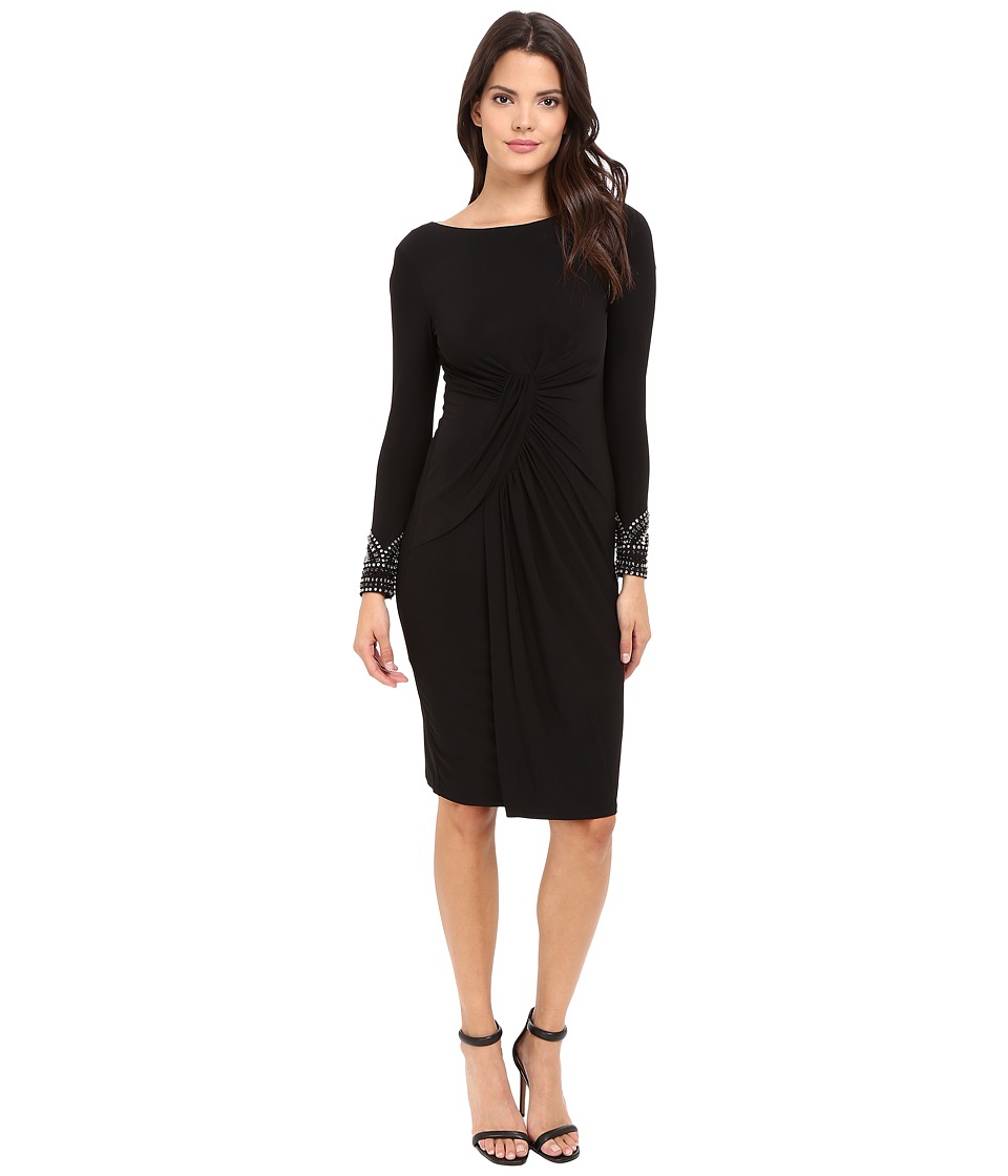 Vince Camuto Beaded Long Sleeve Dress with Front Shirring (Black) Women