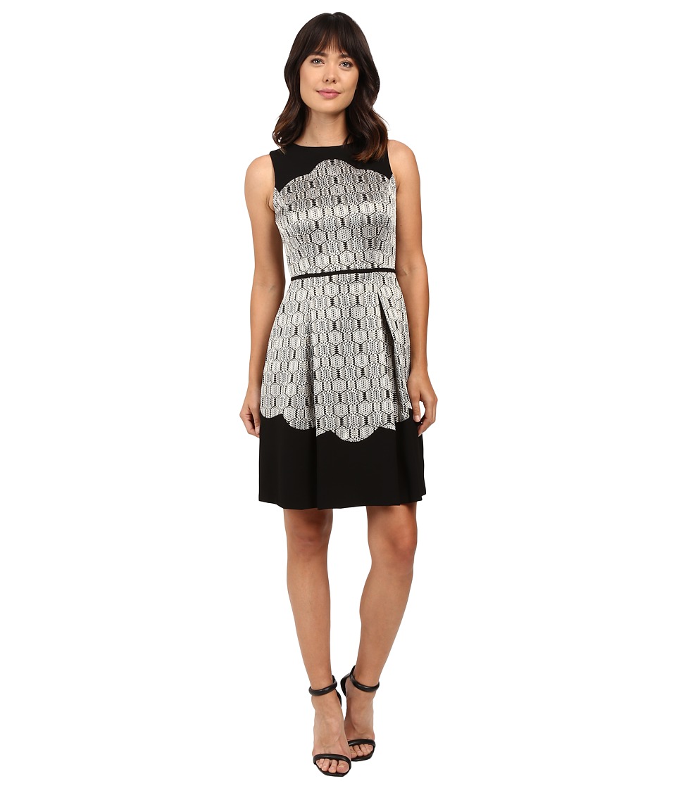 Tahari by ASL Metallic Sleeveless Fit and Flare with Scallop Detail (Black/Gold/Silver) Women