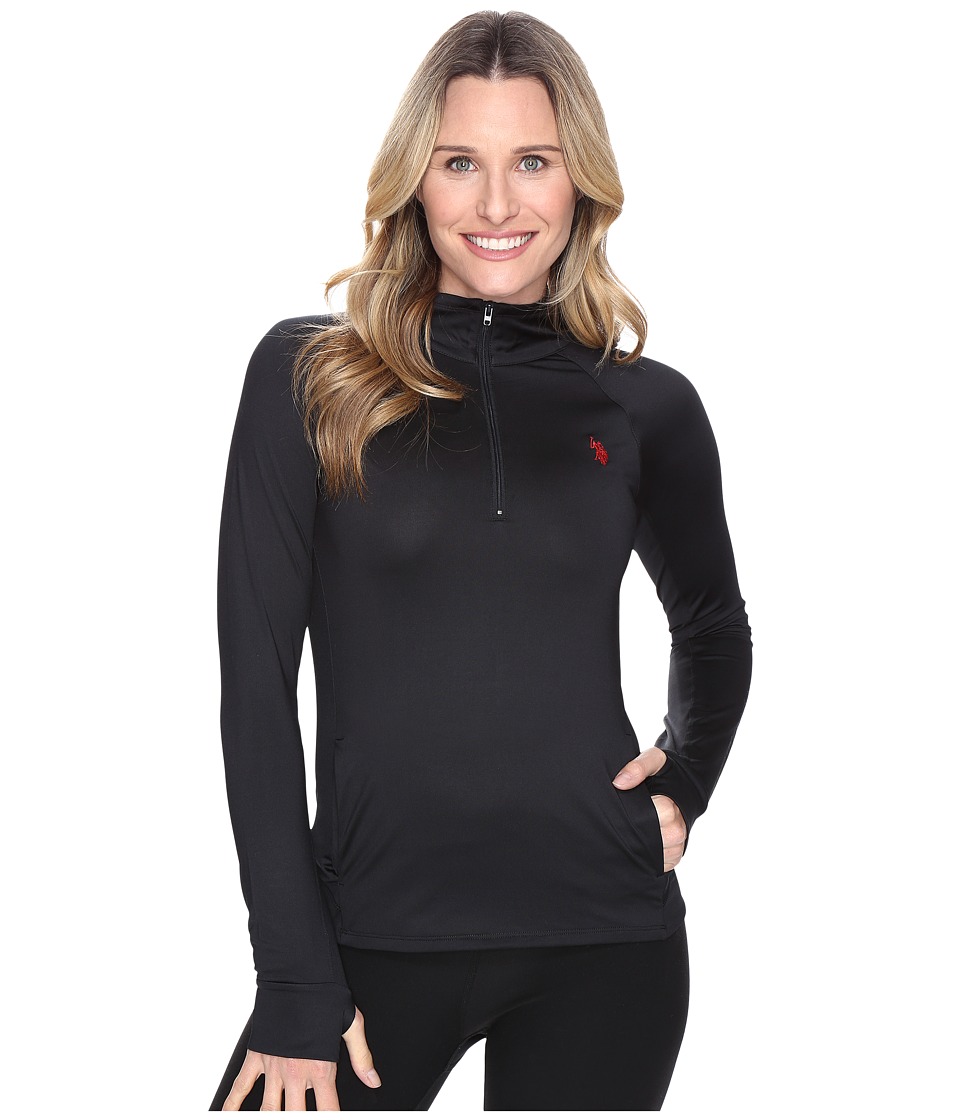 U.S. POLO ASSN. Poly/Spandex Long Sleeve 1/4 Zip Active Knit Top (Black Solid) Women