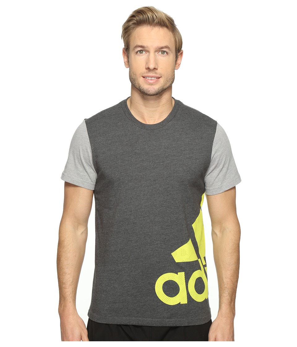 adidas Badge of Sport Wrap Tee (Dark Grey Heather/Medium Grey Heather/Shock Slime) Men