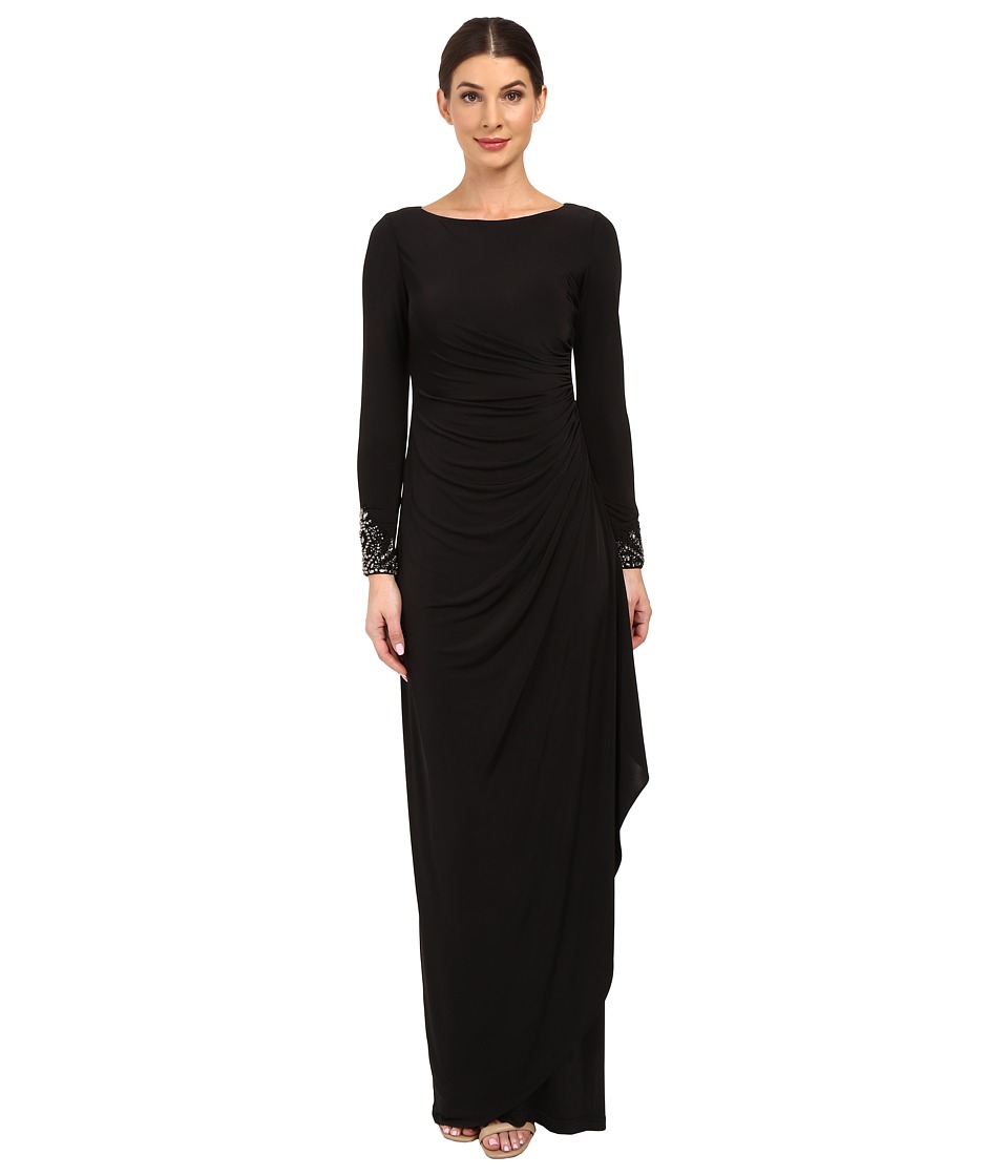 Adrianna Papell Venecian Jersey Draped Gown (Black) Women