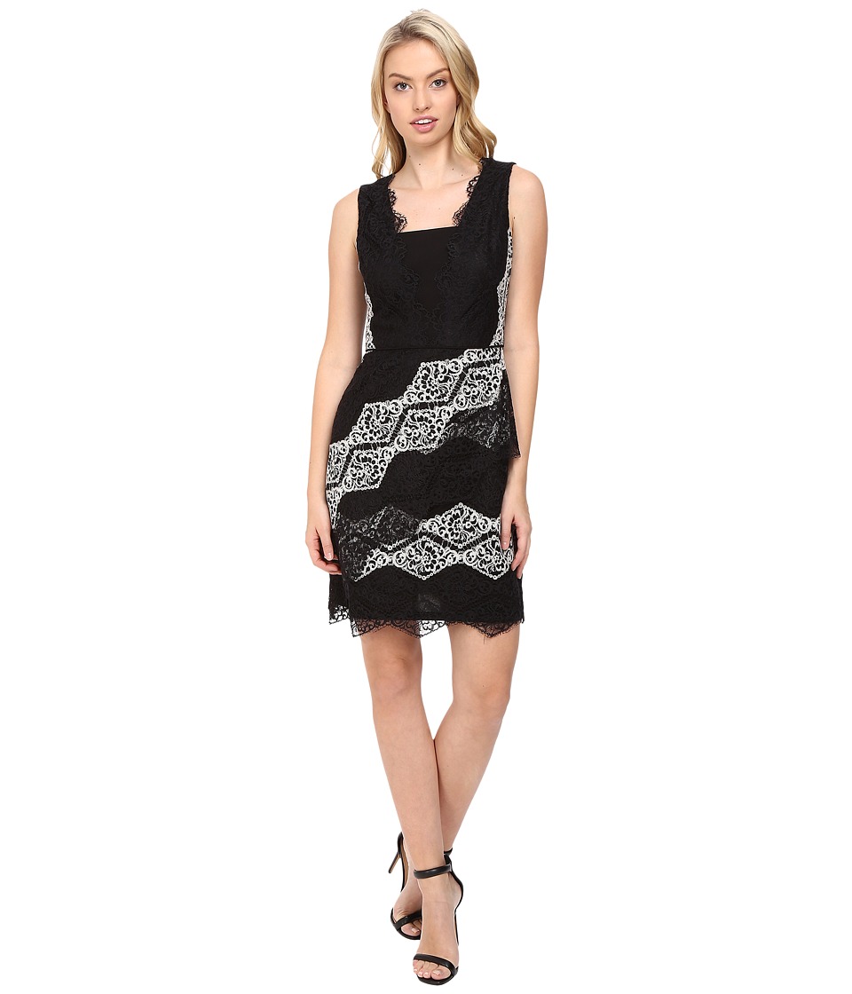 Maggy London Diamond Stripe Lace Fit and Flare Dress (Black/White) Women