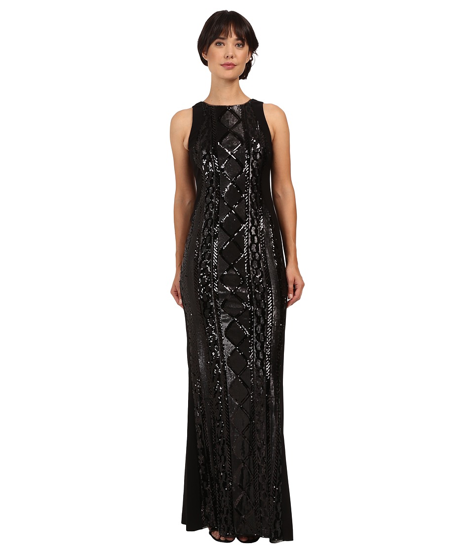 Adrianna Papell Sleeveless Cable Sequin Gown (Black) Women