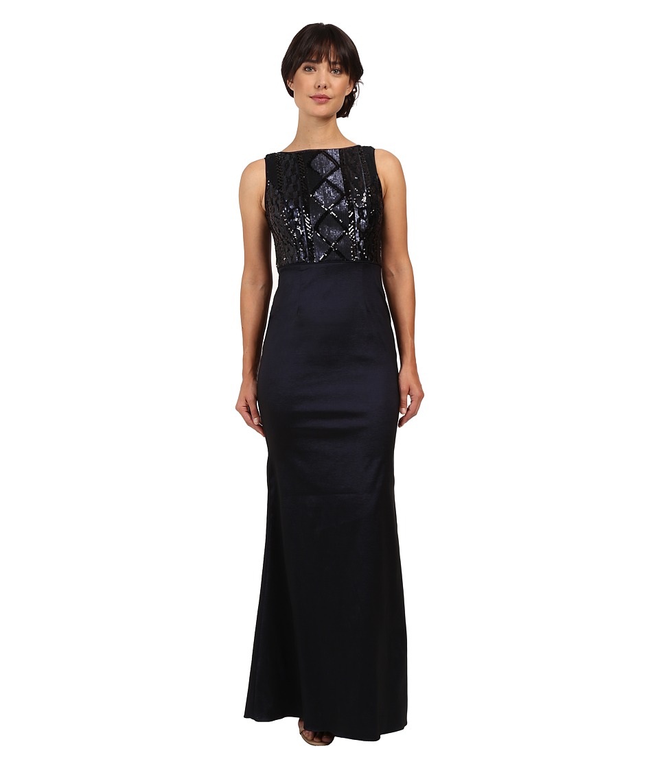 Adrianna Papell Cable Sequin and Stretch Taffeta Gown (Navy) Women
