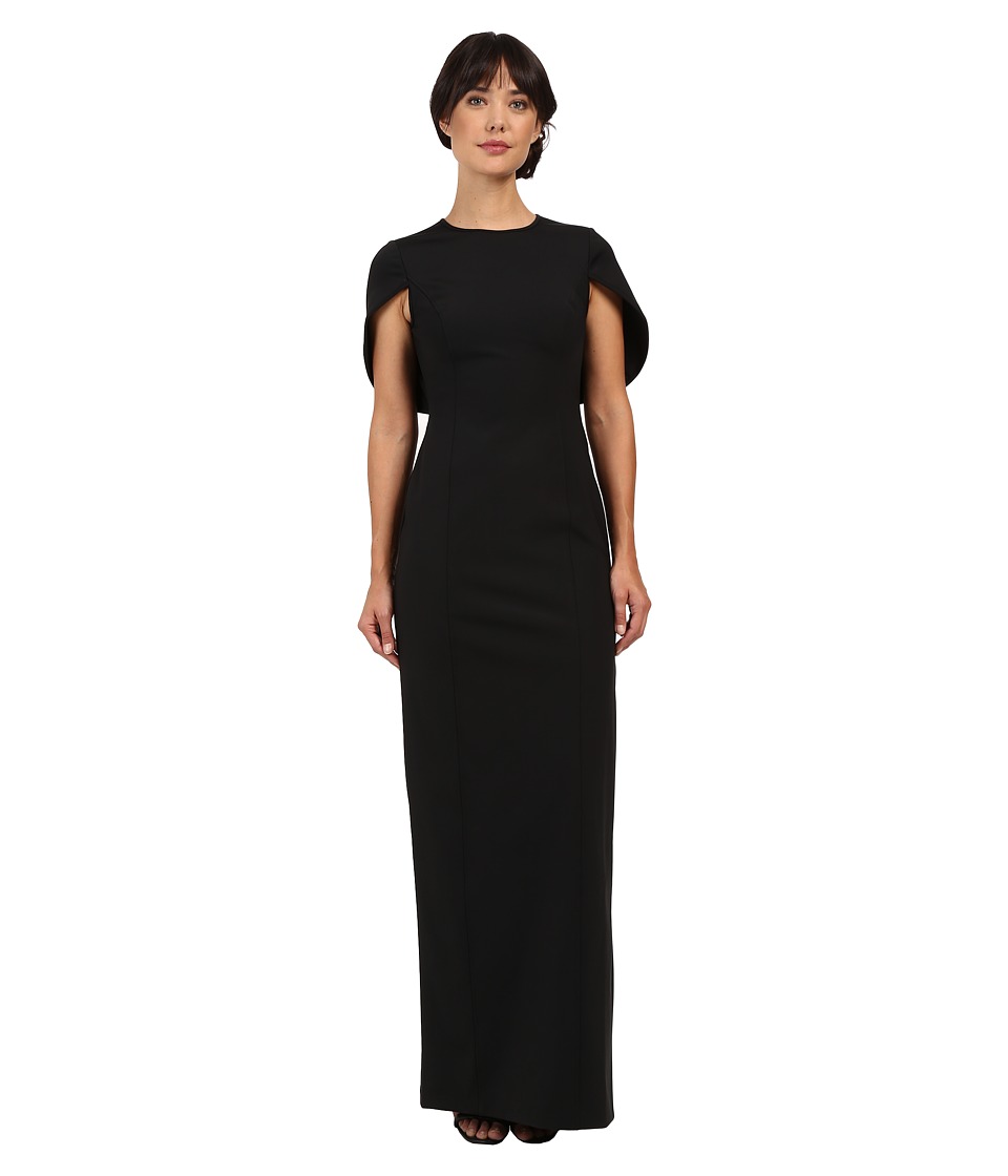 Adrianna Papell Cape Scuba Column Gown (Black) Women
