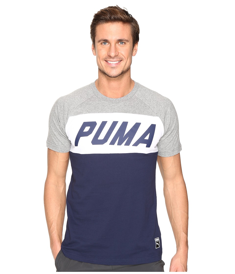 PUMA Color Block Tee (Medium Gray Heather) Men