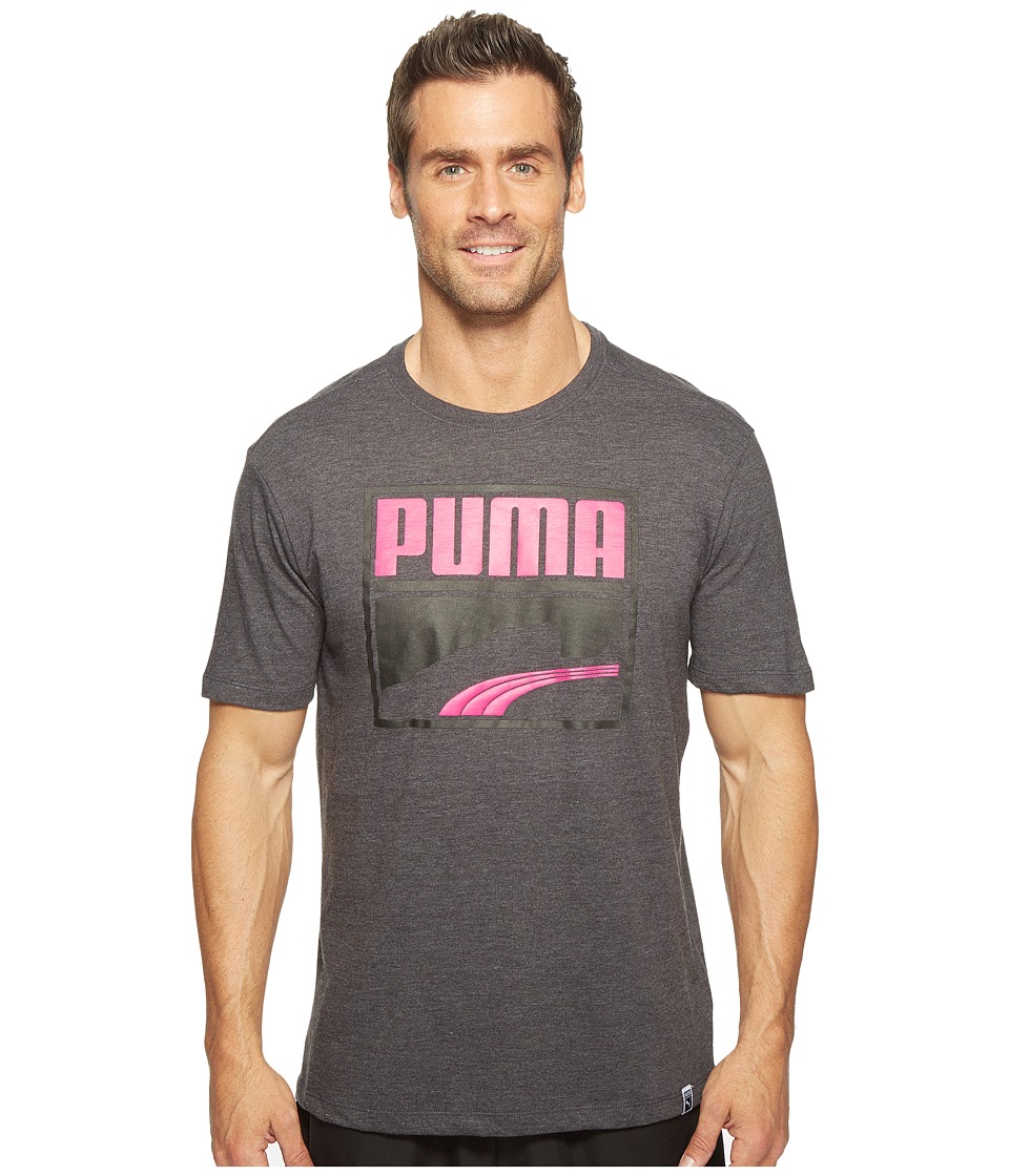 PUMA Contrast Suede Tee (Dark Gray Heather/Ultra Magenta) Men