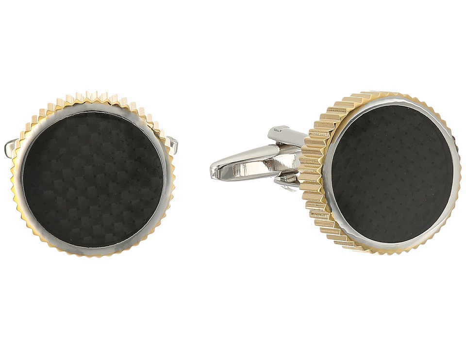 Stacy Adams - Cuff Link Round with Grooved Edge Carbon Fiber (Two-Tone) Cuff Links