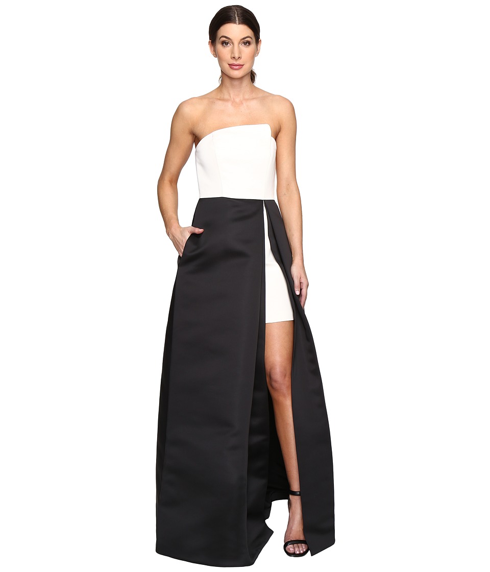 Halston Heritage Strapless Hi-Lo Color Blocked Structure Gown (Black/Chalk) Women