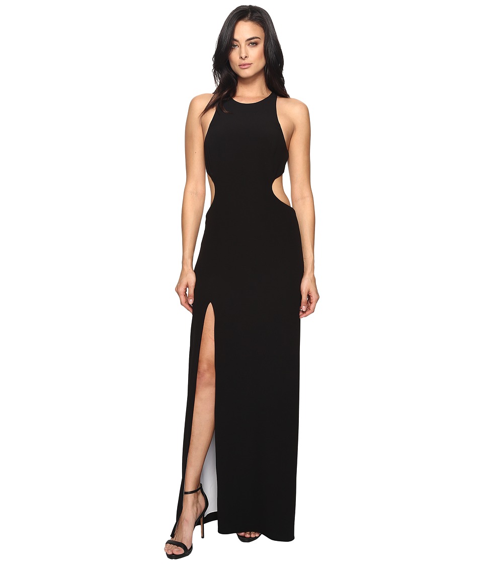 Halston Heritage Sleeve Long Round Neck Color Blocked Gown w/ Back Cut Out (Black/Chalk) Women
