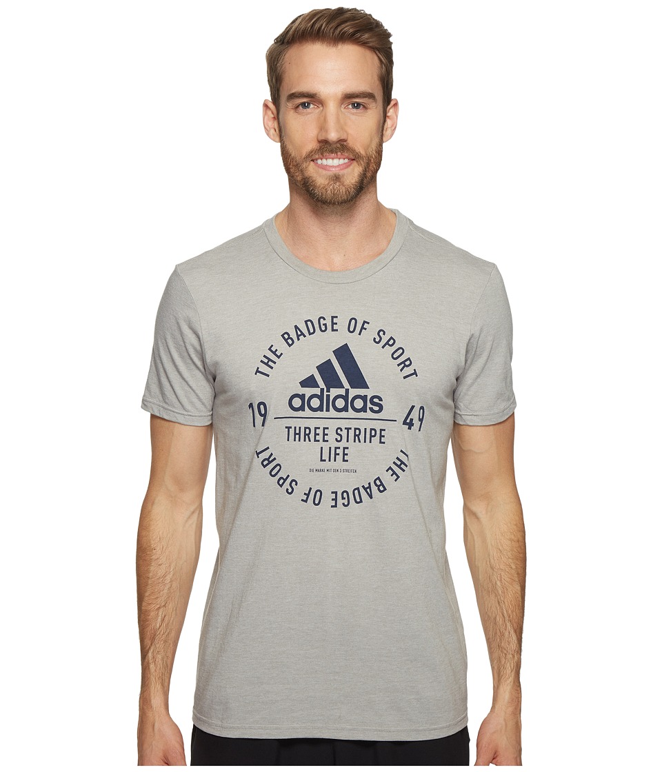 adidas 3-Stripes Emblem Tee (Medium Grey Heather/Collegiate Navy) Men