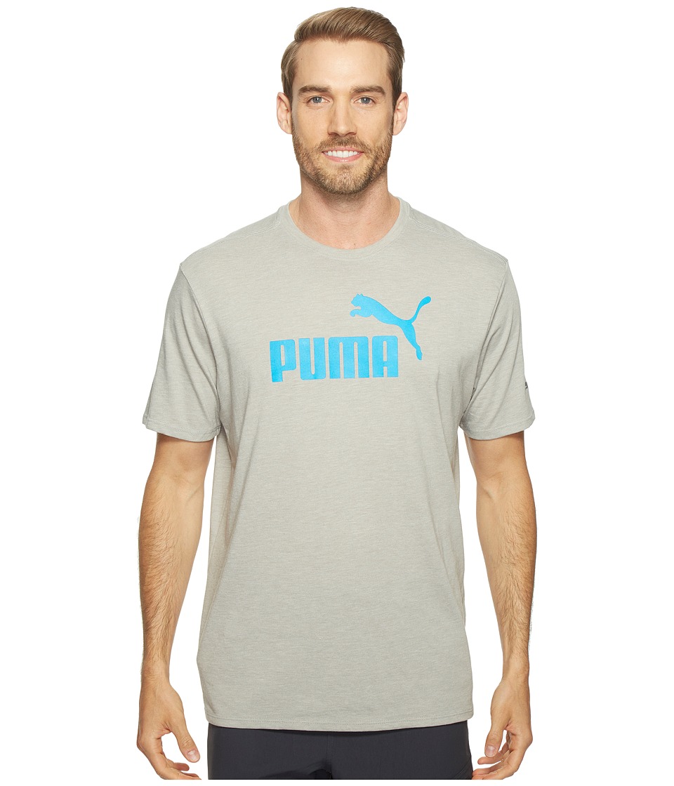 PUMA No. 1 Logo Performance Graphic Tee (Light Gray Heather/Blue Danube Heather) Men