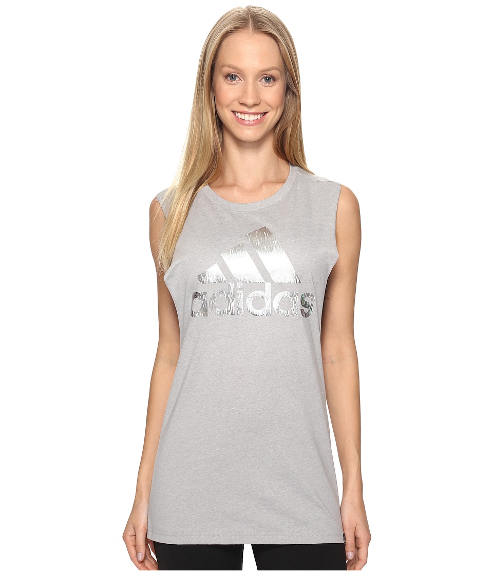 adidas - Badge Of Sport Aqua Pearl Muscle Tank Top (Medium Grey Heather/Black) Women