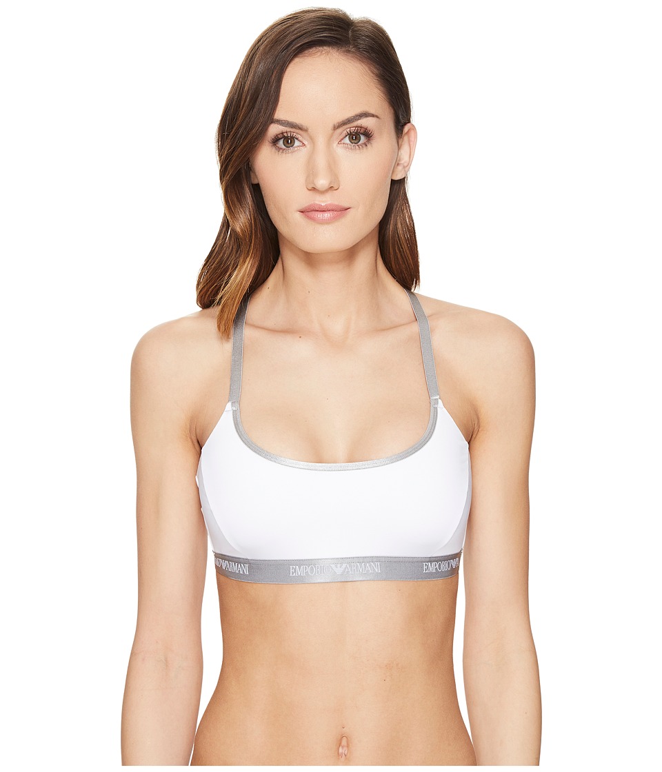 Emporio Armani Visibility Microfiber Adjustable Halter Lightly Padded Sport Bra (White) Women