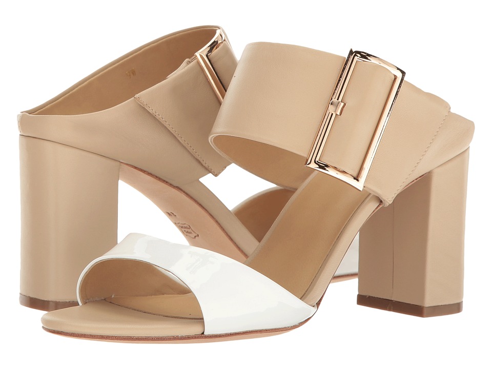 Vaneli Becky (White Patent/Ecru Nappa/Gold Buckle) Women