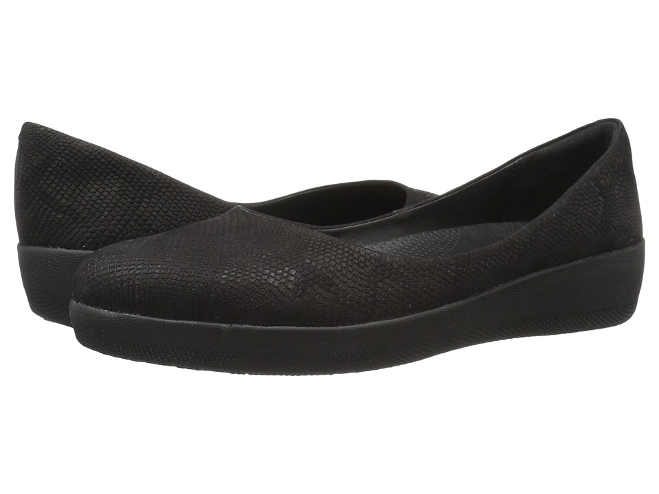 FitFlop Superballerina (Black Snake Embossed) Women