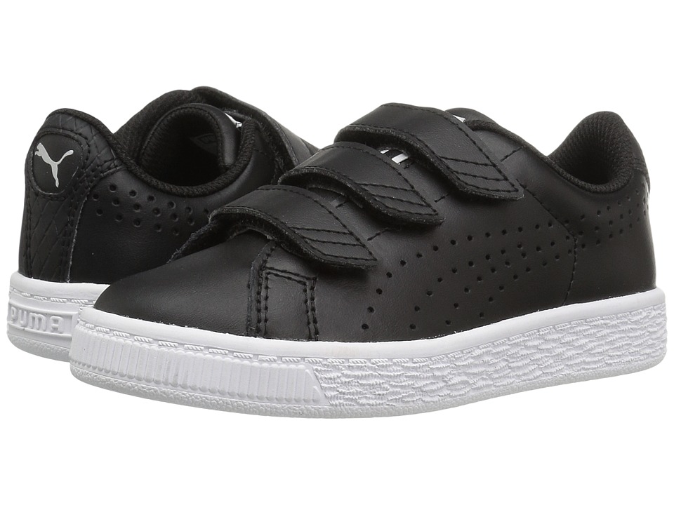Puma Kids Basket Classic Velcro BW PS (Little Kid/Big Kid) (Puma Black/Puma Black) Kids Shoes