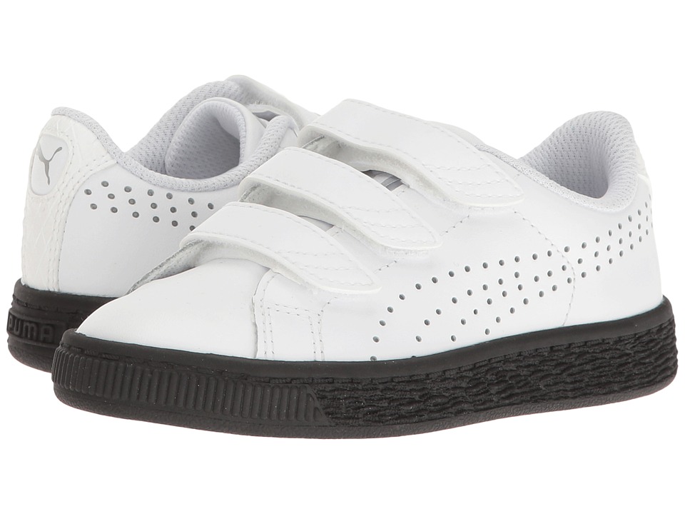 Puma Kids Basket Classic Velcro BW PS (Little Kid/Big Kid) (Puma White/Puma White) Kids Shoes