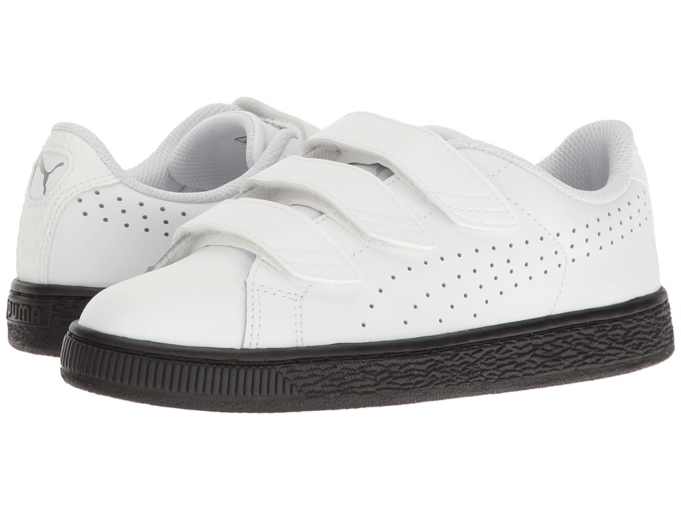 Puma Kids Basket Classic Velcro BW Jr (Big Kid) (Puma White/Puma White) Kids Shoes