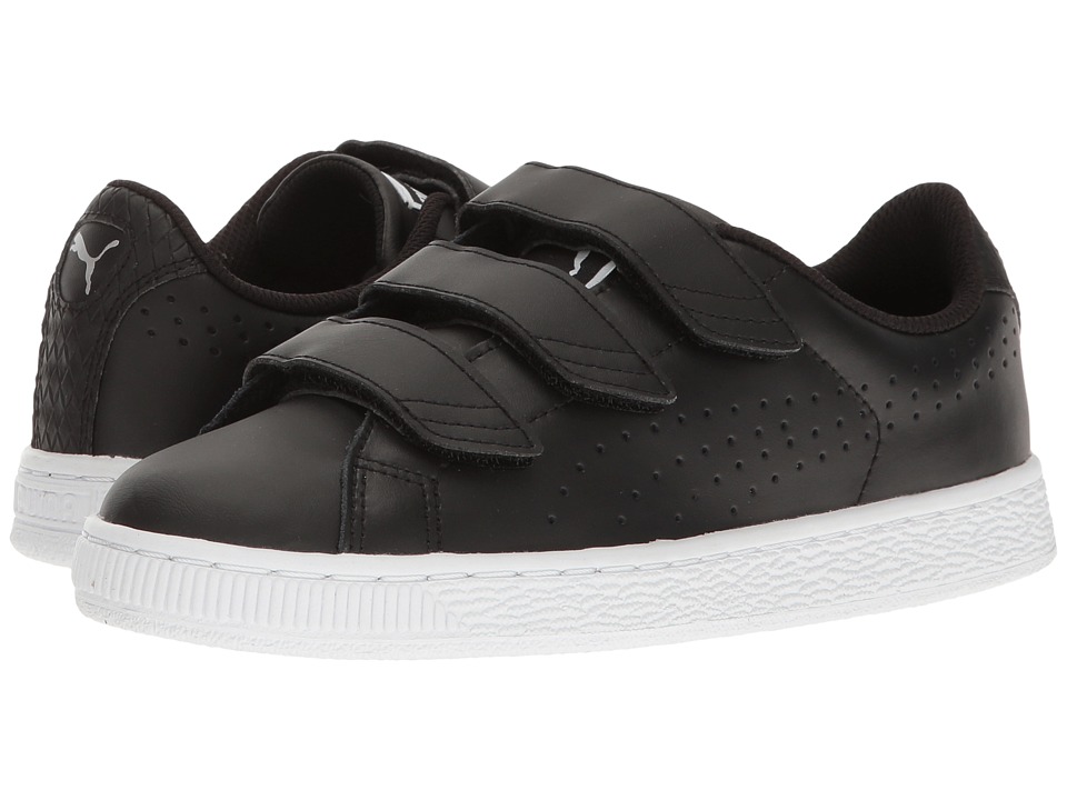 Puma Kids Basket Classic Velcro BW Jr (Big Kid) (Puma Black/Puma Black) Kids Shoes